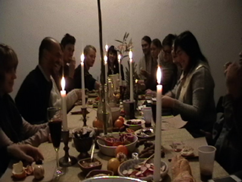 Still from the video documentation of *When we eat and drink the way we do it: a lunch'n'lecture *which took place at Bodega on January 22nd, 2012